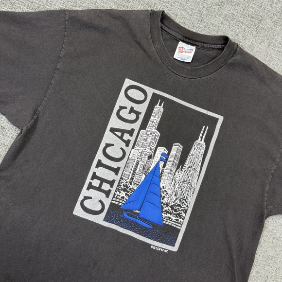 Hanes Other - Vintage 90s Chicago Skyline T Shirt Men's XL Black Single Stitch Made In USA